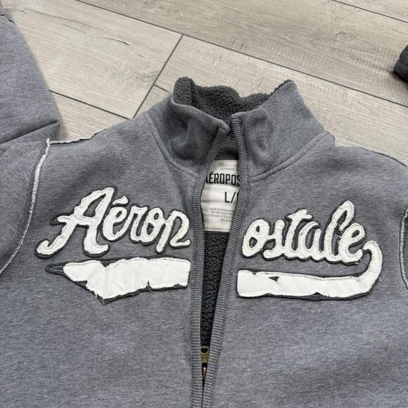 Y2K Aeropostale Sherpa Lined Zip Jacket Gray Sz L Applique Logo A87 Fleece Skate - Picture 7 of 9